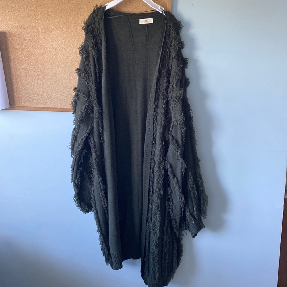 shaggy forest green duster cardigan